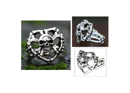 Silver Plated Heart Shape Skull Mens Ring